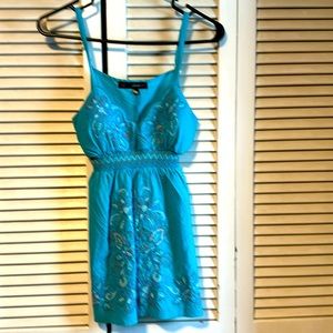 Heart Soul Turquoise Blue Cami Top with Floral Embroidery Small
